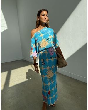 Never Fully Dressed Tilly Off Shoulder Plisse Maxi Dress - Blue