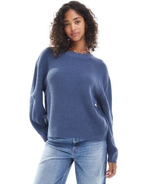 ONLY Round Neck Rib Knitted Sweater - Blue