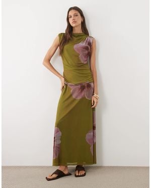 ASOS Funnel Neck Dropped Waist Maxi Dress - Green