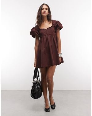 Monki Structu Taffeta Babydoll Mini Dress - Purple