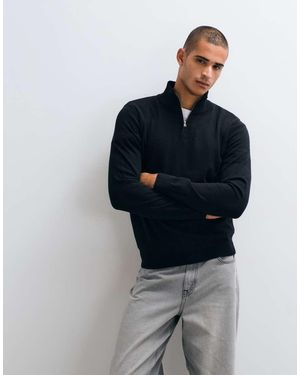 Threadbare Knitted Quarter Zip Jumper - Blue