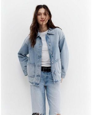 Pull&Bear Worker Denim Overshirt - Blue