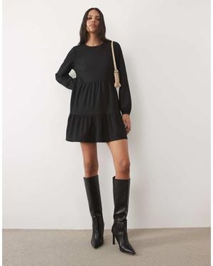 New Look Crinkle Long Sleeve Mini Dress - Black