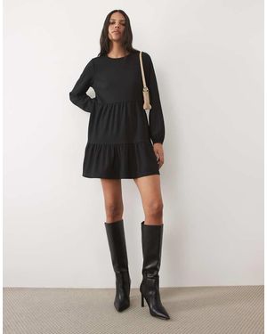 New Look Kreukelige Mini-Jurk Met Lange Mouwen - Zwart