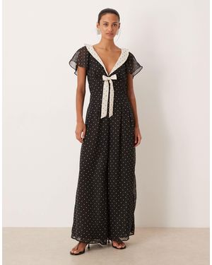 For Love & Lemons Chiffon V Neck Flutter Sleeve Jumpsuit - White