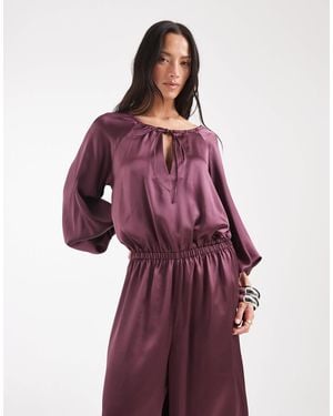 ASOS Long Sleeve Satin Jumpsuit - Red