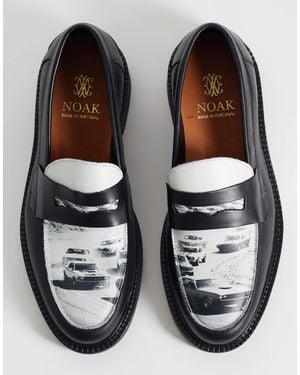 Noak Mocassins penny fabriqués au portugal avec motif graphique en cuir - Noir