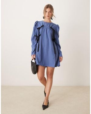 Ghospell Drawstring Mini Dress - Blue