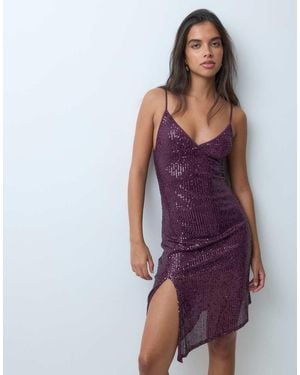 Motel Quinn Asymm Sequin Midi Dress - Purple