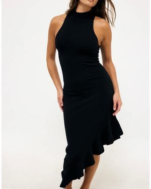 NA-KD Ribbed Flounce Knitted Dress - Black