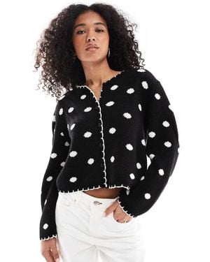 Miss Selfridge Blanket Stitch Polka Dot Cardigan - Black