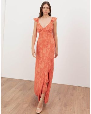 ANAYA Strappy V Neck Ruffled Maxi Dress - Pink