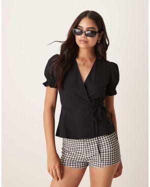 OMNES Wrap Front V-Neck Top - Black
