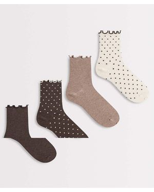 Lindex 4 Pack Lettuce Edge Polka Dot High Ankle Socks - White