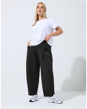 Yours Clothing Pleated Barrel Leg Trousers - White