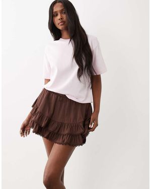 Gina Tricot Frill Mini Skort - Brown