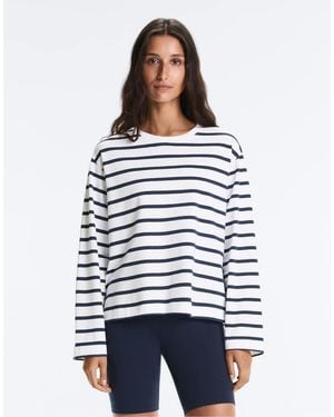 Oysho Boxy Oversize Striped Cotton Blend Long Sleeve T-Shirt - White