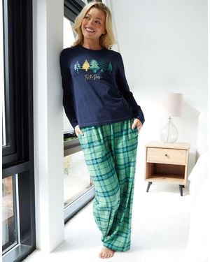 Threadbare Christmas Tree Graphic Print Long Pyjamas Set - Blue