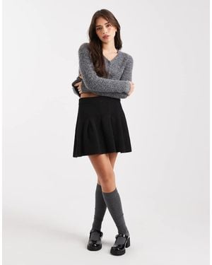 Miss Selfridge Pleated Knit Mini Skirt - Black