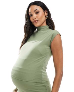 Mama.licious Mamalicious Jersey Cap Sleeve Slash Neck Top - Green