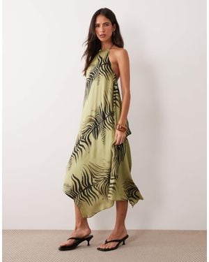 ASOS Halter Neck Midi Dress With High Low Hem - Natural