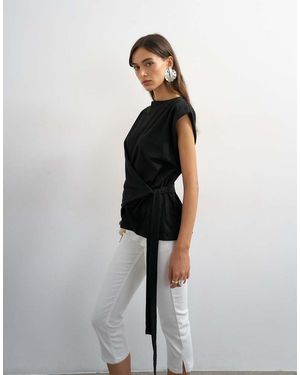 TOPSHOP Wrap Detail Cap Sleeve Top - White