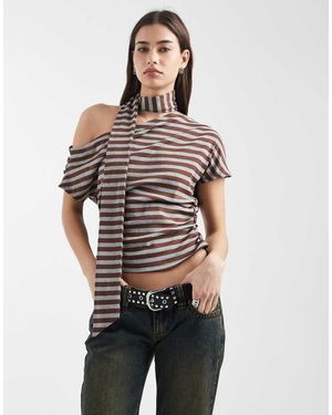 Daisy Street Asymmetric Gathered Top With Matching Scarf - Multicolour