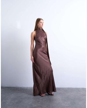 TOPSHOP Satin Tie Neck Bias Sleeveless Dress - Purple