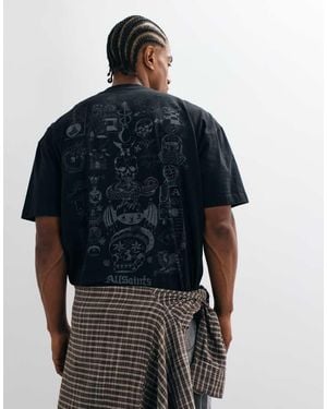 AllSaints Ignis T-Shirt Met Korte Mouwen, Grafisch Logo, Illustratieve Print Op De Achterkant - Blauw