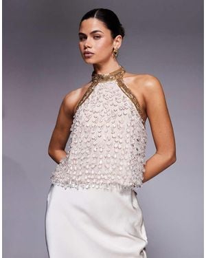 ASOS Teardrop Embellished Halter Top - Grey
