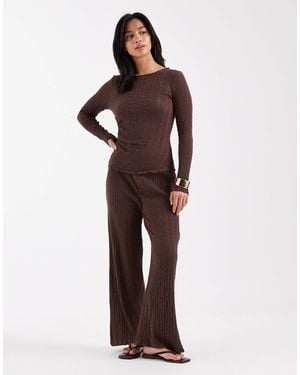 Only Petite Wide Leg Textured Trouser Co-ord - White