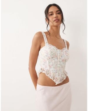 ASOS Floral Lace Corset Top With Ruffle Hem - Natural