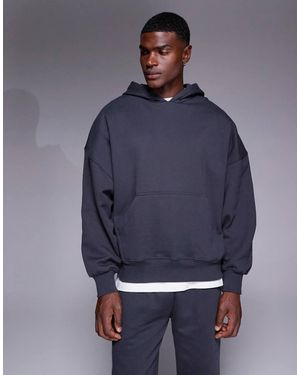 ASOS Sudadera Gris Carbón Extragrande Con Capucha De Tejido Grueso De 400 G/M² Premium De - Azul