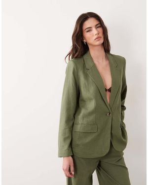 Vila Linen Blend Tailored Blazer Co-ord - Green
