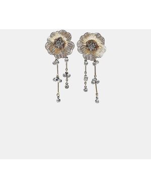 Stradivarius Boucles d'oreilles longues fleur strass dorées - Blanc