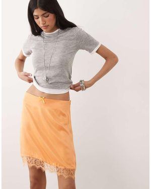 Miss Selfridge Satin Lace Trim Mini Skirt - Grey