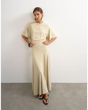 TOPSHOP Viscose Blend Jersey Dropped Waist Maxi Dress - Natural