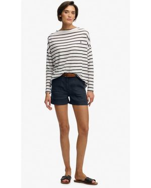 Superdry Mid Rise Linen Shorts - Blue
