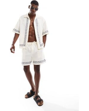 Jack & Jones Co Ord Linen Print Shorts - White