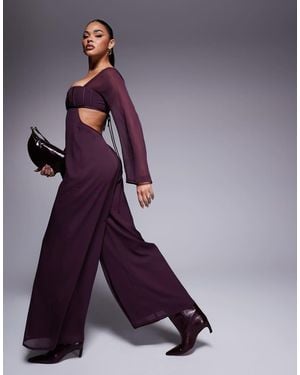 ASOS Satin Corset Bust Wide Leg Jumpsuit With Cut Out - Purple