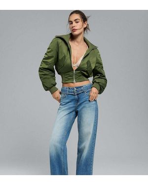 Stradivarius Double-waist Wide-leg Jeans - Blue