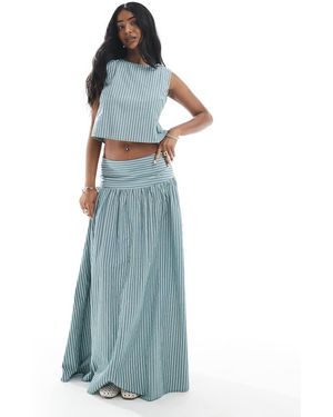 Daisy Street Drop Waist Maxi Skirt - Blue