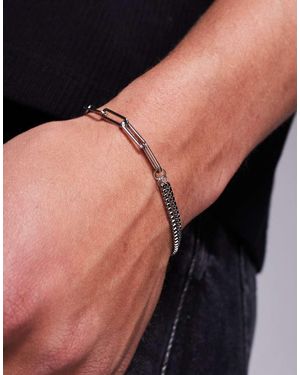 ASOS Pulsera Plateada Con Diseño Mixto De Acero Inoxidable Resistente Al Agua De - Negro