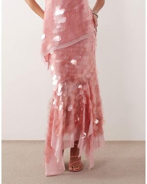 ARRANGE Curve Embellished Disc Sequin Square Neck Full Skirt Midi Dress in  Natural | Lyst