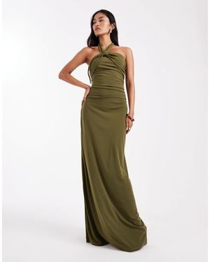 Six Stories Bridesmaids Stretch Halter Neck Maxi Dress - Green