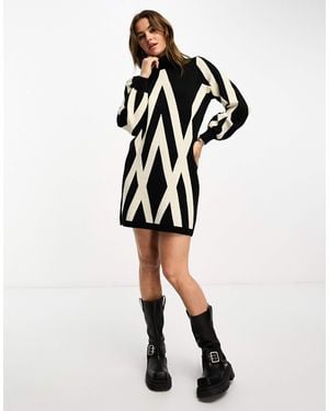 Object Knitted Sweater Dress With High Neck - Black