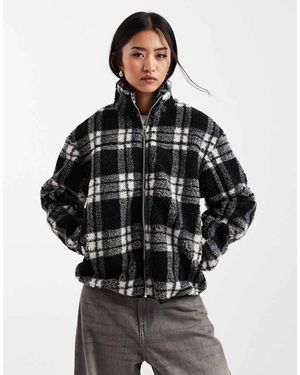 New Look Check Print Borg Jacket - Black