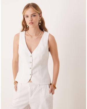 Gina Tricot Chaleco De Sastre Largo De Mezcla De Lino De (Parte De Un Conjunto) - Blanco