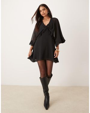 Glamorous V Neck Frill Cape Mini Dress - Black