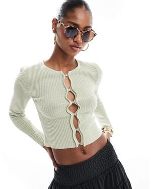 Brave Soul Ribbed Knitted Button Down Cardigan - Green